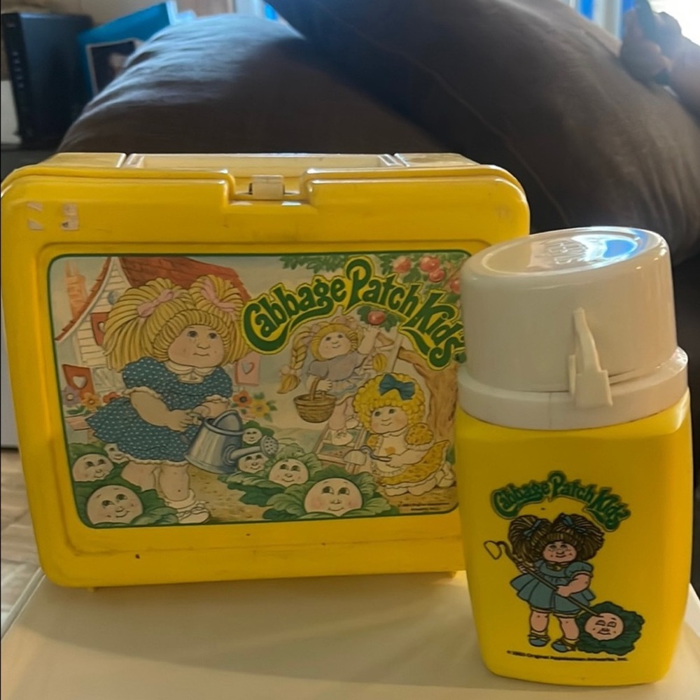 Yellow Lunchbox and Thermos Set cabbage patch kids 1983 vitage